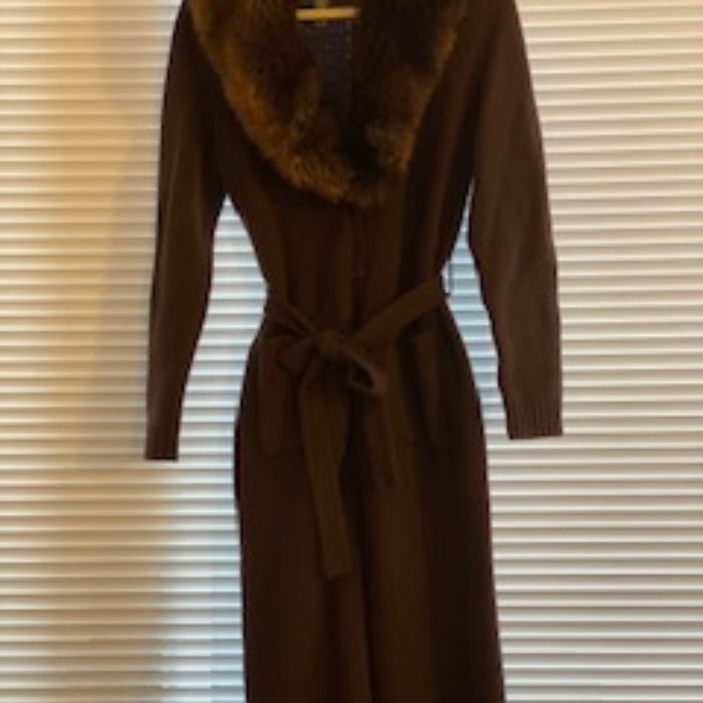 Long Cardigan Sweater Detachable Faux Fur Collar